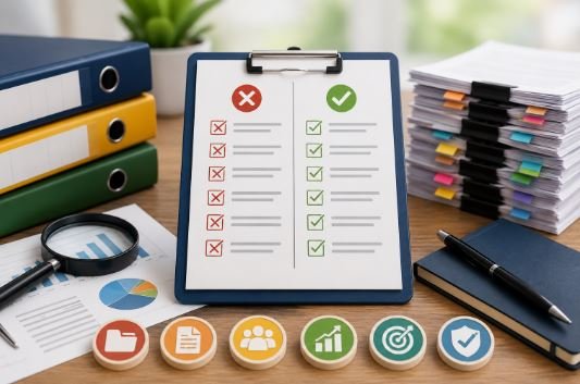 Checklist showing common NAAC documentation errors and improvement strategies by Bhavya Gyan Consultants